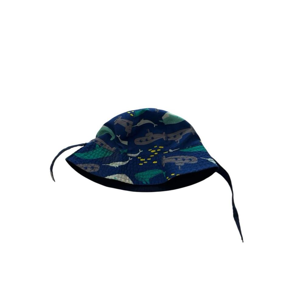 Reversible Ocean Print Bucket Hat Submarines Whales Blue Toddler Size 2T-3T